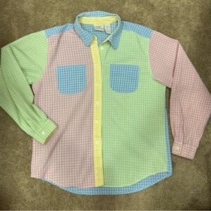 Vintage Koret City Blues Size M Plaid Pastel Color Blocks Long Sleeve Button Up